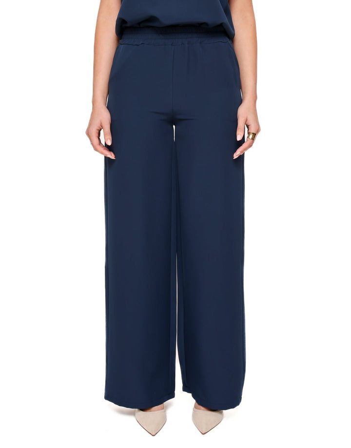 Navy Wide Elastic Waistband - Trousers