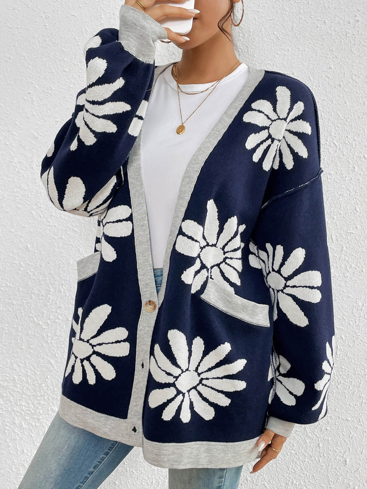 Navy Sunburst Bloom Knit Cardigan