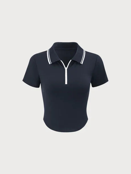 Navy Collar Short Sleeve Top