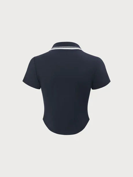 Navy Collar Short Sleeve Top